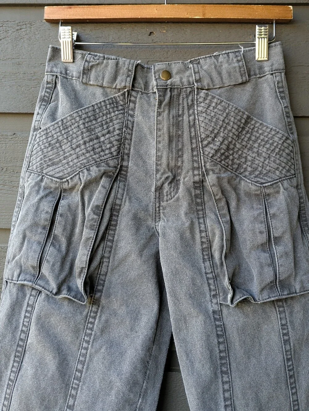VTG 80s Cotler Patch Pocket Gray Straight Leg Denim Pants Size 27 Military